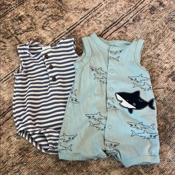 Carter’s Striped and Shark Print Baby Rompers 3 Months - Picture 1 of 1